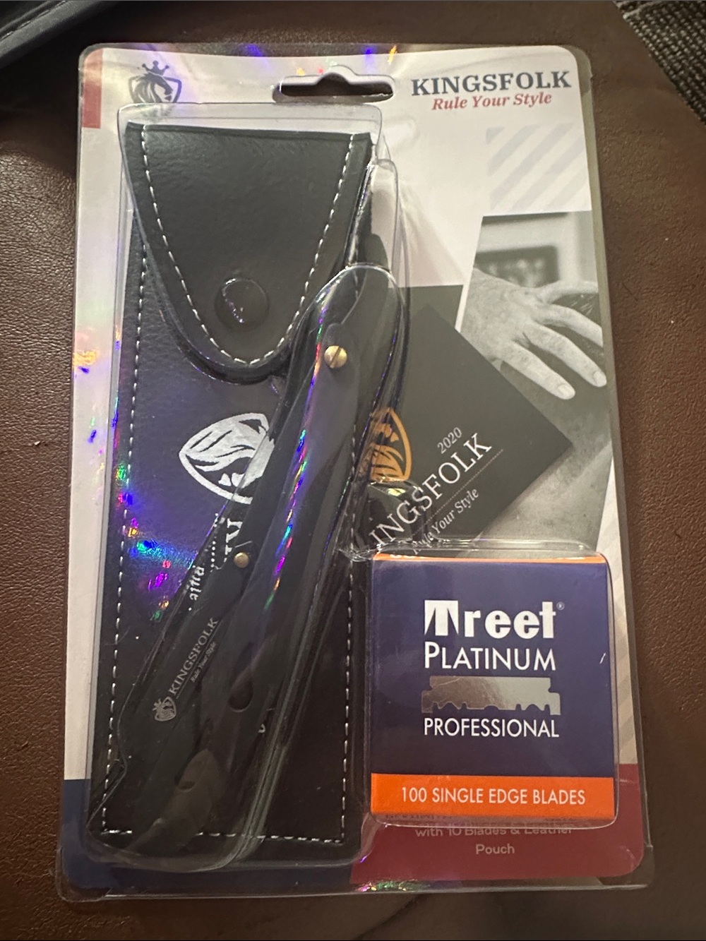 Black Folding Razor with Pouch and Platinum Blades